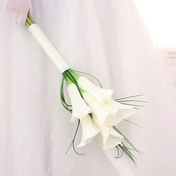 Kyunovia Nekilnojamojo Touch White Calla Lily Lazdelę Už Bridesmaid, Gėlių mergaičių Atmintį Mini Gėlių Lazdelė Vestuvių Nuotakos Puokštė BY11