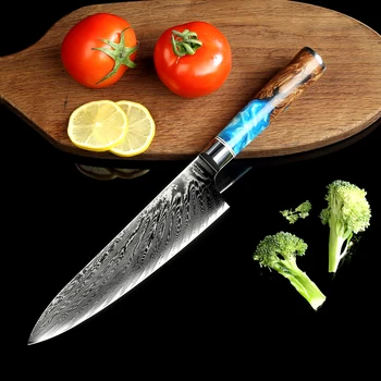 JUNSHENG 8 colių daugiafunkcinis virtuvinis peilis 67 sluoksnis Damasko plieno dervos šešėlis medžio rankena šefo peilis mėsos cleaver