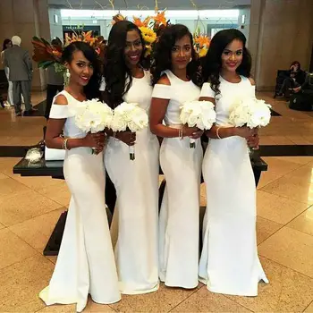 Baltosios Afrikos Undinė Bridesmaid Dresses Mados Trumpomis Rankovėmis, Vestuvių Svečių Suknelės Sexy Ilga Tarnaitė Garbės Oficialus