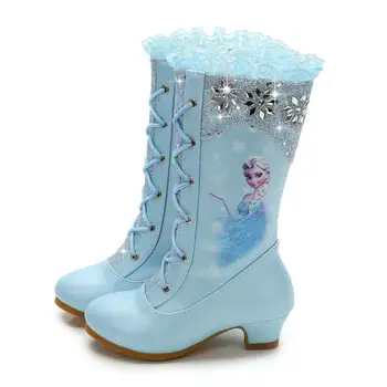 Disney batai Elsa įkrovos Vaiko odos mados Mergina aukštos batai vaikams žiemos sniego boot vaikams Kalėdų dovanų šalis vidurio blauzdos batų