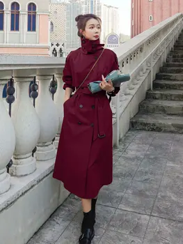 Britų Stilius Derliaus prarasti ilgos tranšėjos paltai streetwear Ponios Prabangos moterų ilgi paltai švarkelis