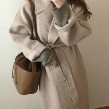 2020 m. Rudens Žiemos Moterys korėjos Ilgas Paltas Kailis Mados Šiltas Prarasti Plius Dydis-ilgomis Rankovėmis Outwear Tranšėjos Paltai Moterims