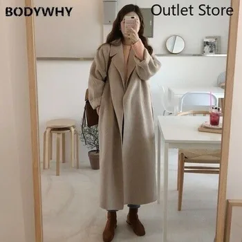 2020 m. Rudens Žiemos Moterys korėjos Ilgas Paltas Kailis Mados Šiltas Prarasti Plius Dydis-ilgomis Rankovėmis Outwear Tranšėjos Paltai Moterims