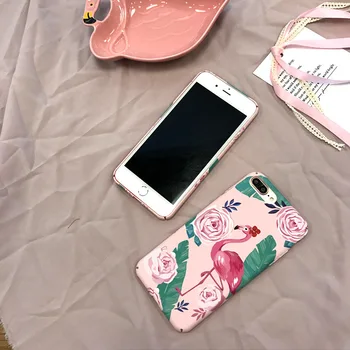 Mielas Animacinių filmų Rožinis Flamingas Gėlės Lapai Telefono dėklas Skirtas iPhone 6 6s 7 8 Plius 