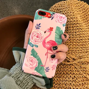 Mielas Animacinių filmų Rožinis Flamingas Gėlės Lapai Telefono dėklas Skirtas iPhone 6 6s 7 8 Plius 