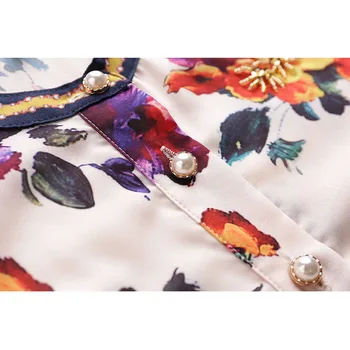 2019 m. Pavasarį, Vasarą, Naujų Dizainerių Moterų Suknelė Temperamentas China Spausdinti Stovėti Apykaklės, trumparankoviai Aukšto Juosmens Ponios Paplūdimio Suknelė