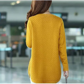 Vidutinio ilgio moterų megztinis rudenį 2018 naujas žiemos puloveris atsitiktinis moterų megztinis studentų geltonai rausva juoda raudona mėlyna AC724