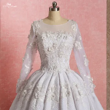 LZ269 Yiai Nekilnojamojo Nuotraukas Vestido De Noiva 3D Gėlės Duobute Vestuvių Suknelė Baltos spalvos Nėrinių Kamuolys Suknelė Chalatas De Mariee Nuotakos Suknelės
