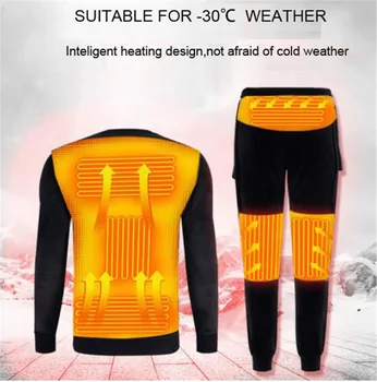 Žiemą Šildomas apatinio Trikotažo, Vilnos Pamušalu Šildymo Motociklo Striukė, marškinėliai & Kelnes USB Elektrinių Šiluminės Slidinėjimo Nustatyti Baterija