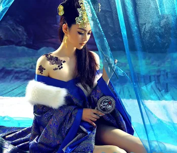 Žiemos Hanfu Tradicinius Kostiumus Tango Princesė Imperatorienė Mėlyna Seksualus Rytų Kinijos Stiliaus Senųjų Liaudies Šokių Pasakų Elegantiškas Retro