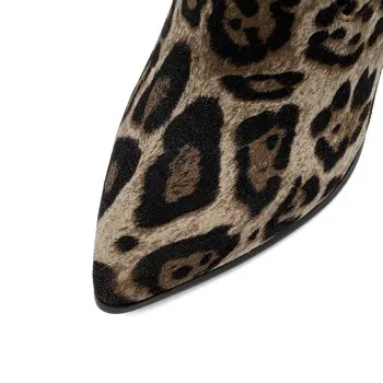 ENMAYLA 2019 Žiemos moterų batai suvarstomi Pažymėjo Tne Leopard Ruožas Batai Dirbtiniais Suede Slim Batai Ploni Kulniukai size34-43
