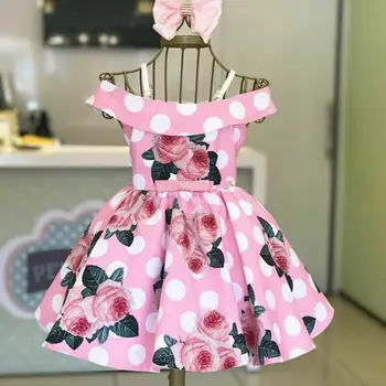 2020 Mados Bamblys Vaikams Baby Girl Suknelė Princesė Gėlių Off peties Suknelė Princesė Partijos Inscenizacija Saldus Mergaičių Suknelės Spausdinti