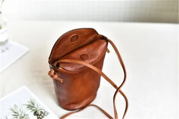 Originalus odinis rankų darbo daržovių raugintos odos originali vyrų ir moterų maišas paprasta retro pora cross-kūno mini kibirą, maišą
