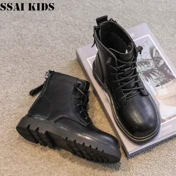 SSAI VAIKAMS, Vaikų Martin batai 2020 m. rudens žiemos naujų vaikinų Britų stiliaus batai mergaičių oda plius aksomo šiltas batai