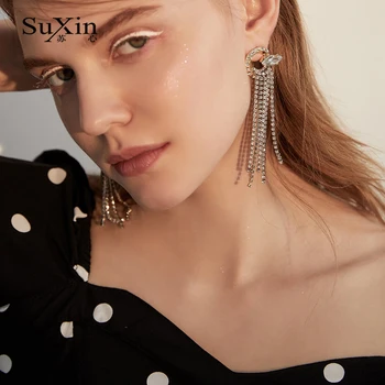 SuXin auskarai 2020 naujas paprastas apvalus kutas auskarai moterims, ilgai dirbtinių kristalų pakabukas auskarai papuošalai dovana