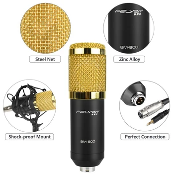 FELYBY profesionalus registravimo kondensatoriaus mikrofonas, bm 800 Dovana USB garso plokštę, karaoke mikrofonas kompiuterio Live mic stand