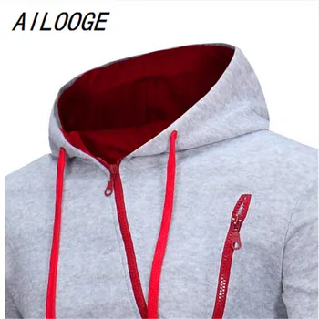 AILOOGE 3D Hoodies Vyrai Prekės Vyrų Hoodie Sweatershirt Pusėje Įstrižai Traukti Palaidinukė Vyrų Moletom Masculino Hoodies Slim Tracksuit