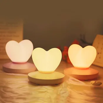 LED Jutiklinis Kontrolės Stalo Lempa USB Įkraunama Romantiškos Meilės Širdies Formos Apdailos Naktį Šviesos Vaikas, Miegamojo staliukas, Lempa