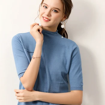 2019 Naujas modelis Moterų Kašmyro Megztinis Puse aukščio apykaklės Linijos apdailos Bauda siūlų Gera ventiliacija kišenėje stiliaus megztinis