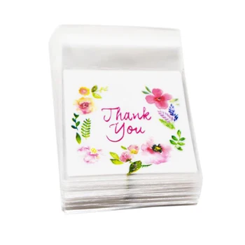 NAUJAS-300Pcs Ačiū, Plastikiniai Maišeliai, Pink Gėlių Lipniosios Slapukas Mini Saldainių Pakuotės Sausainių Kepimui 