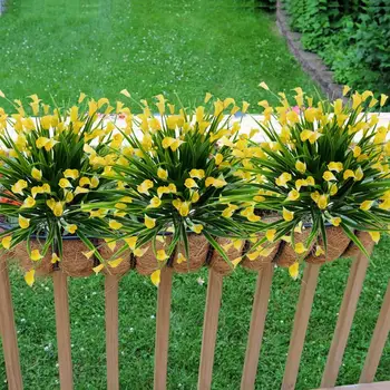 4 Vnt Dirbtinės Gėlės, Lauko Geltona Calla Lily Padirbtų Augalų Dirbtiniais Krūmai Plastiko Žaluma Dekoras