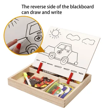 4 Stilius Medinės Magnetinės Dėlionės, Žaislų, Vaikai, 3D Puzzle Žaidimas Transporto priemonės Bakas, Sraigtasparnis Lenktynių Automobilių Piešimo Lenta Švietimo Žaislai