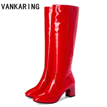 Rudenį, žiemą sniego batai moteris juoda raudona balta patentų pu odos aikštėje kojų kelio ilgi batai moteris seksuali aukštakulniai bateliai mujer