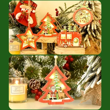 Medinių Amatų Kalėdų Eglutė Automobilių Kamuolys Star LED Šviesos Kabinti Pakabučiai Ornamentu Vaikams, Dovana, Namų Kalėdų Dekoracijos