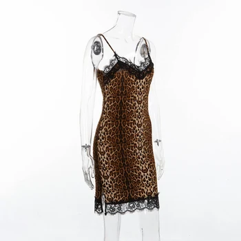 Seksualus V-kaklo Diržas Nėrinių Leopard Maišelį Klubo Slim Plikas Nugaros, Rankovių Klubo Suknelė 2020 m.