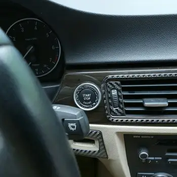 1pcs Nekilnojamojo Anglies Pluošto Lipdukas Auto Start Stop Variklio Mygtuką Žiedas Apdaila BMW 3 Serijos E90 E92 2005-2012 M Modeliai Priedai