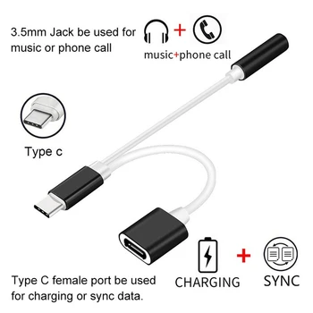 USB TIPO C iki 3,5 audio kabelio TIPAS-C ausinių kabelį, TIPAS C telefonų įkrovimo adapteris