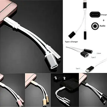 USB TIPO C iki 3,5 audio kabelio TIPAS-C ausinių kabelį, TIPAS C telefonų įkrovimo adapteris