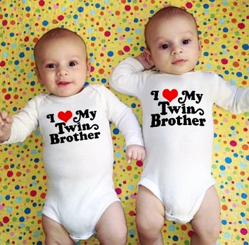 Man Patinka Mano Brolis Dvynys Naujagimiui BoysRomper Juokinga Kūdikiams Ilgomis Rankovėmis Jumpsuit Bamblys Mados Minkštas Draugais Playsuit