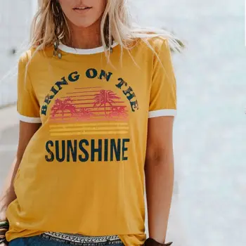 Moterų Plius Dydis Vasaros Trumpomis Rankovėmis T-Shirt Kokoso Medžio Saulės Raidžių Spausdinti Prarasti Palaidinė Atsitiktinis O-Kaklo Beach Street Tee Viršūnės