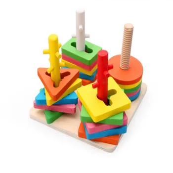 Aukštos Kokybės Mediniai Švietimo Žaislas montessori medžiagų, Geometrinės Formos Kietasis Geometrijos Vaikai Sukrauti Sluoksnių Gyvenimą