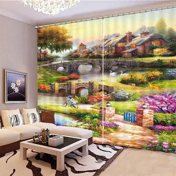 Gražus aliejaus tapybai kraštovaizdžio langą 3D užuolaidų svetainė, Miegamasis hotel luxury europos užuolaidos