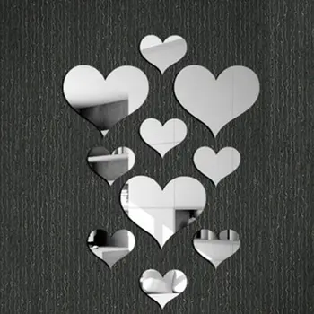 Lipnios 3D Akrilo Širdies Formos Veidrodis Sienos Lipdukas Fone Sienų Apdaila Veidrodžio Tapetai Lipdukas