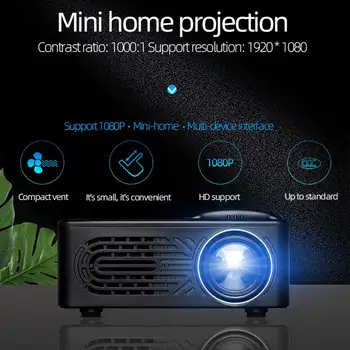 Mini LED Projektorius, Nešiojamas HD 1080P Multimedia Namų Kino Teatro Vaizdo Projektorius Rankinio Fokusavimo Reguliavimas Namų kino Teatro