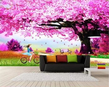 Beibehang Aplinkos drėgmės violetinė cherry tree Photo Roll Tv Foną 3d Tapetai, Besiūlės Sienų Freskomis Papel De Parede