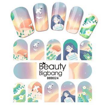 5Sheets BeautyBigBang Nagų Lipduką Vandens Slankiklį Apdailos Nėrinių Gėlių Vasarą Dizaino Manikiūro Perdavimo 