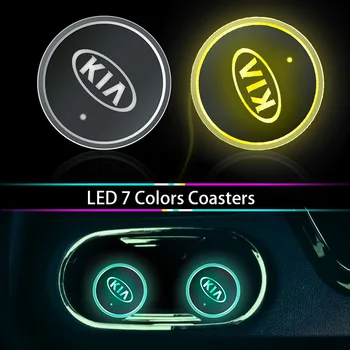 Automobilių fluorescentinė Puodelio Padas Auto Logotipą, LED Šviesos Kilimėlis KIA K2 K3 K4 K5 K6 K7 KX5 Sorento 2019 Sportage R Rio Soul Automobilių Reikmenys