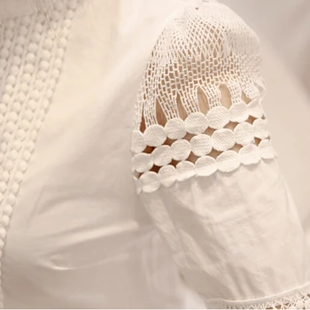 2020 metų Vasaros Naujus Moterims Palaidinės Slim Dugno ilgomis rankovėmis Balti Marškiniai Nėriniai Kablys Gėlių Tuščiaviduriai Atsitiktinis Marškinėliai Palaidinė Plius Dydis 5xl