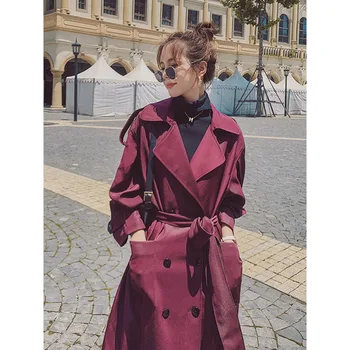 Violetinis Švarkelis Moterų Vidutinio ilgio 2020 m. Rudenį Naujų korėjos Atsitiktinis Paltas Populiarus Temperamentingas Manteau Femme Ilgos Tranšėjos Paltai