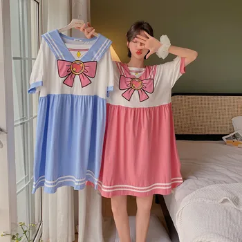 Japonų Anime Sailor Moon Nightdress Medvilnės Animacinių filmų Sleepwear Cosplay Kostiumų namų drabužiai mergina Nightgowns