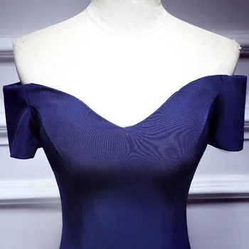 Tamsiai Mėlyna vakarinę Suknelę Paprasta Valtis Kaklo Undinė Ruched Grindų ilgis nuo Peties Plius dydis Individualų Oficialią Suknelės R1289