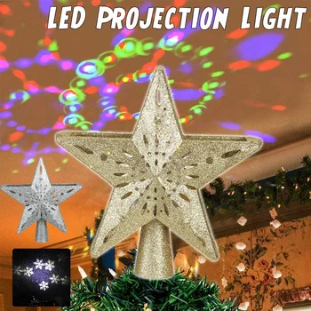 3D Blizgučiai Star Apšviesta Kalėdų Eglutė Topper su Snaigės Projektorius Apšviesta Kalėdų Papuošalai Medžio ES Pulg