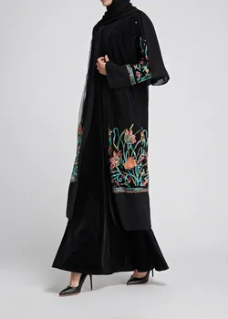 Musulmonų Abaja Suknelė Moterims Jilbab Siuvinėjimo Nėrinių Jubah Skraiste Gėlių Elbise Turkijos, Maroko Kaftan Kimono Caftan Islamo Ropa