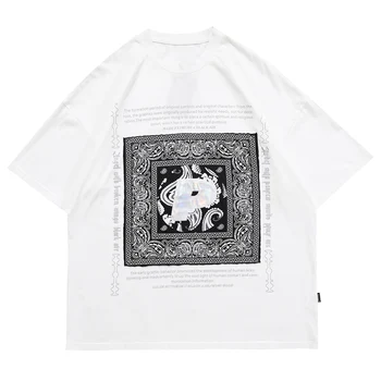 Hip-Hop Vintage Marškinėliai 2021 M. Vasarą Moterys Harajuku Anakardžių Gėlių Spausdinti 3D Laišką Medvilnės Atsitiktinis Viršūnes Tee Trumpas Rankovės Marškinėliai