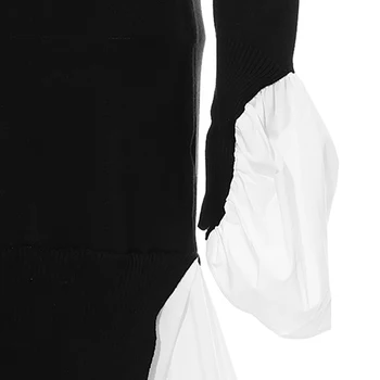 Moterų Kontrasto Spalvų Nesimetriškas Mezgimo Suknelė Naują Golfo Ilgomis Rankovėmis Palaidi Tinka Mados Pavasario Rudens
