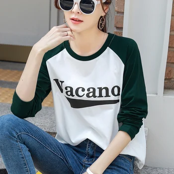 Moterų Marškinėliai Prarasti Laiško Spausdinimas Marškinėliai Ilgomis Rankovėmis T-Shirt Laisvalaikio O-Kaklo Korėjos Stiliaus Marškinėliai